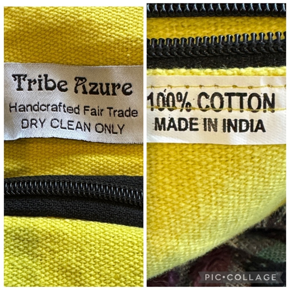 Tribe Azure Fair Trade Cotton Yellow Multi Patchwork Boho Tassel Tote Bag NWOT - Picture 10 of 16